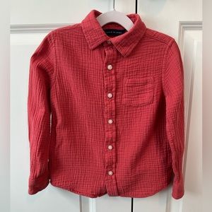 Janie and Jack Boys Red Gauze Roll-Cuff Shirt (Size 4)
